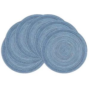 Round Braided Placemats Circle Place Mats Kitchen Table Wedding Blue Gray 6PCS - Picture 1 of 9