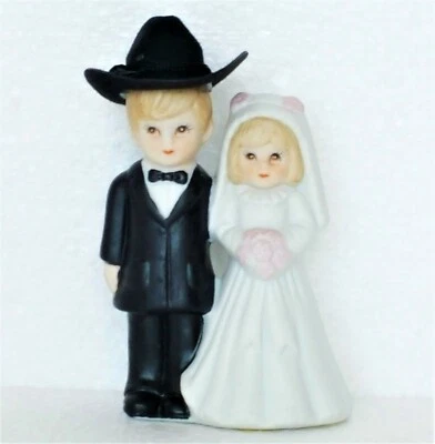 Estatuilla adorno de pastel de boda porcelana novia y novio vaquero occidental Foto 1 de 4