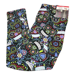 No Boundaries Juniors Sueded Capri Legging High Rise S, L, XXL, XXXL Neon Skulls - Picture 1 of 12