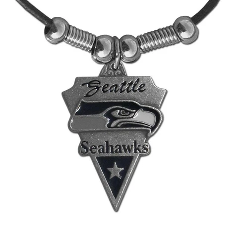 Seattle Seahawks Leather Cord Necklace with Metal Logo Pendant - NFL Football Cover