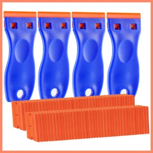 Plastic Razor Blade Scraper 4 Pcs and 120 Pcs Blades, Remove Label Decal Tool. - Picture 1 of 14
