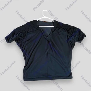 7 for All Mankind Size XS Batwing Sleeve Smocking Shirt Relaxed Fit Black - Picture 1 of 6