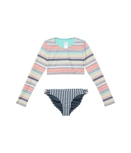 O'Neill Kids Cruz Stripe Long Sleeve Crop Top Swimsuit Set L77109 Size 12 - Picture 1 of 4