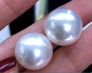 Par de 14mm Natural Mar del Sur Genuino Blanco Suelto Perla Sin Perla 2828 - Imagen 1 de 5