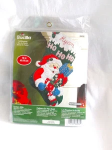 VTG BUCILLA 16" HO HO HO SANTAS GIFTS PLUSH FELT CHRISTMAS STOCKING KIT NEW - Picture 1 of 3