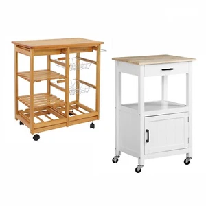 Rolling Kitchen Island Wood Kitchen Cart on Swivel Wheels with Storage Shelf - Picture 1 of 25