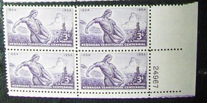 US 3¢ stamp SC #1060 Nebraska Territorial Centennial MNH 1954 plate block. - Picture 1 of 1