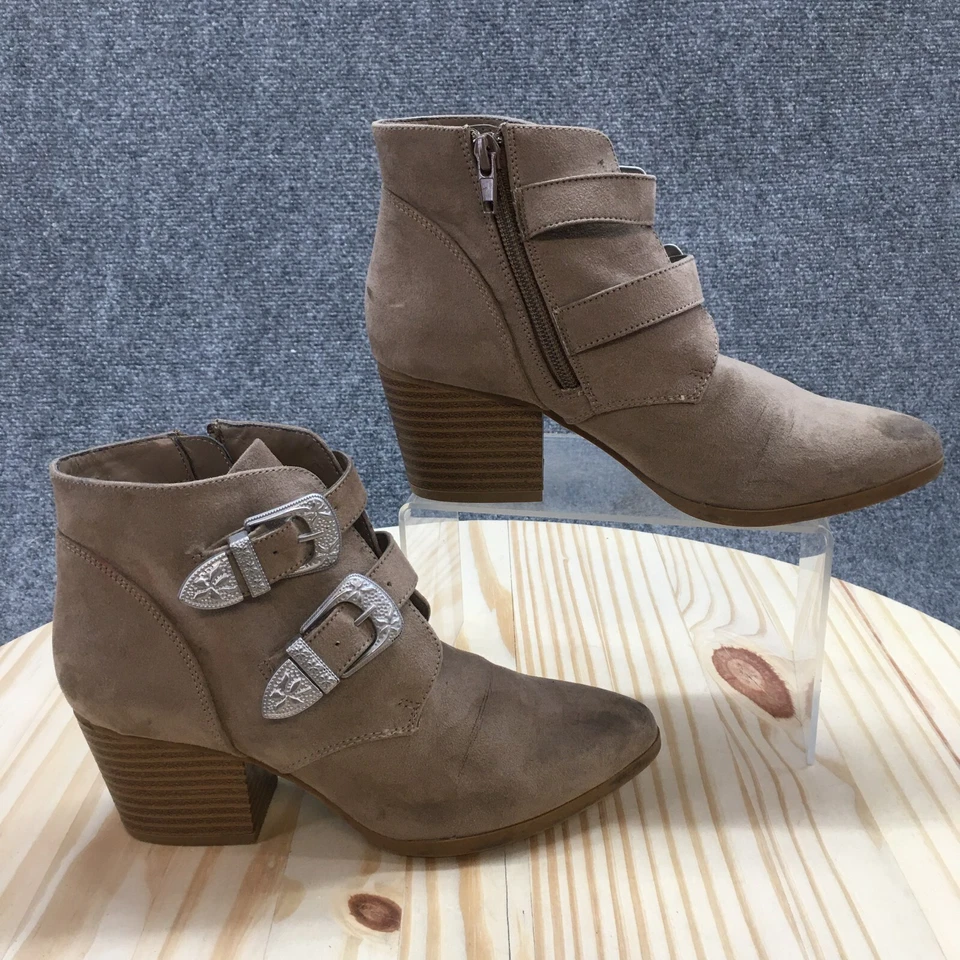 Christian Siriano Botas Mujer 7 Hebillas Cremallera Lateral Botín Marrón Tela Tacones Foto 1 de 4