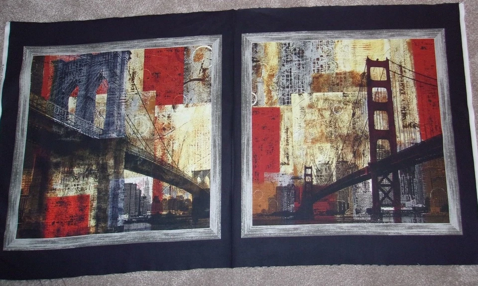 Brooklyn Bridge & San Francisco Bridge Quilt Panel Artworks Cotton Fabric - Image 1 of 1
