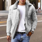 Mens Faux Suede Lapel Collar Fleece Lined Jacket Winter Warm Short Outwear Coat
