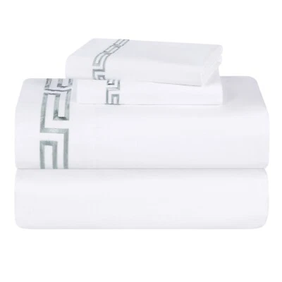 Harrison Cotton Greek Key Breathable Embroidered Deep Pocket Bed Sheet Set - Image 1 of 3