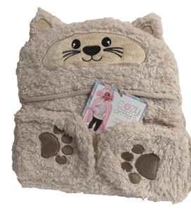 NWT Cozy Critters Animal Cat Face Hooded Cape Personal Blanket With Pocket Paws - Picture 1 of 2