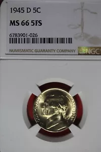 1945 D- NGC 5C MS66 5FS JEFFERSON NICKEL #B48980 - Picture 1 of 2