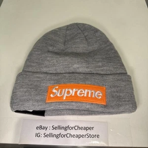 NEU Supreme x New Era Heather Grey And Orange Box Logo Beanie FW17 2017 BOGO - Bild 1 von 6