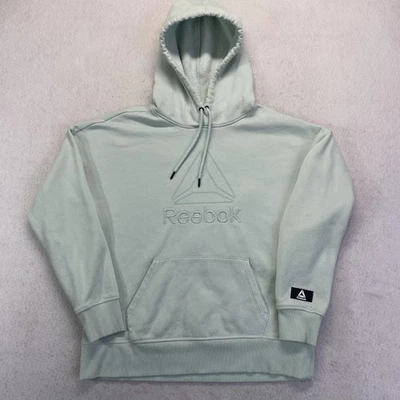 Reebok Hoodie Mens Small Green Logo Pullover Sweatshirt Fleece Kangaroo - Image 1 of 4