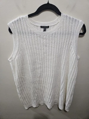 Chaleco Suéter Acanalado Blanco Eileen Fisher Mediano Preppy Grandmacore Orgánico Foto 1 de 4