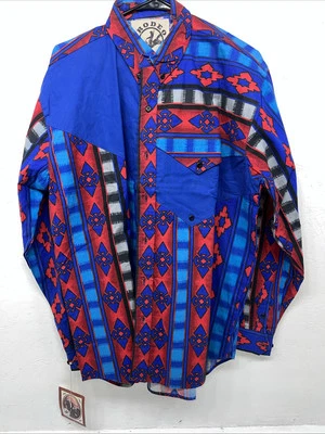 New Men’s Rodeo Active Red And Blue Western Button Shirt. Small A-173 - Image 1 of 4