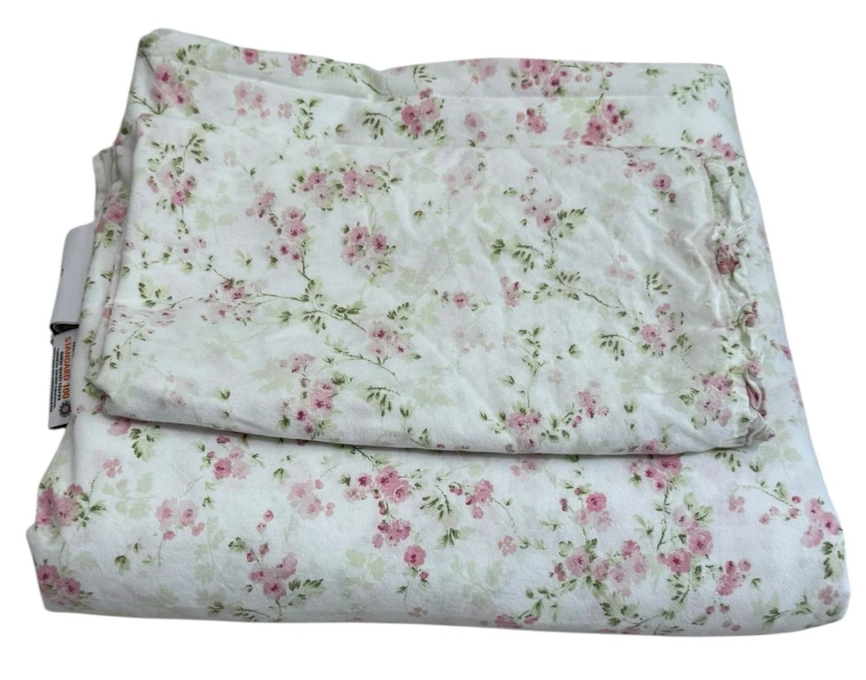 Shabby Chic Rosa Floral Blanco Sábana Plana Completa/Queen 1 Funda de Almohada Algodón Foto 1 de 4