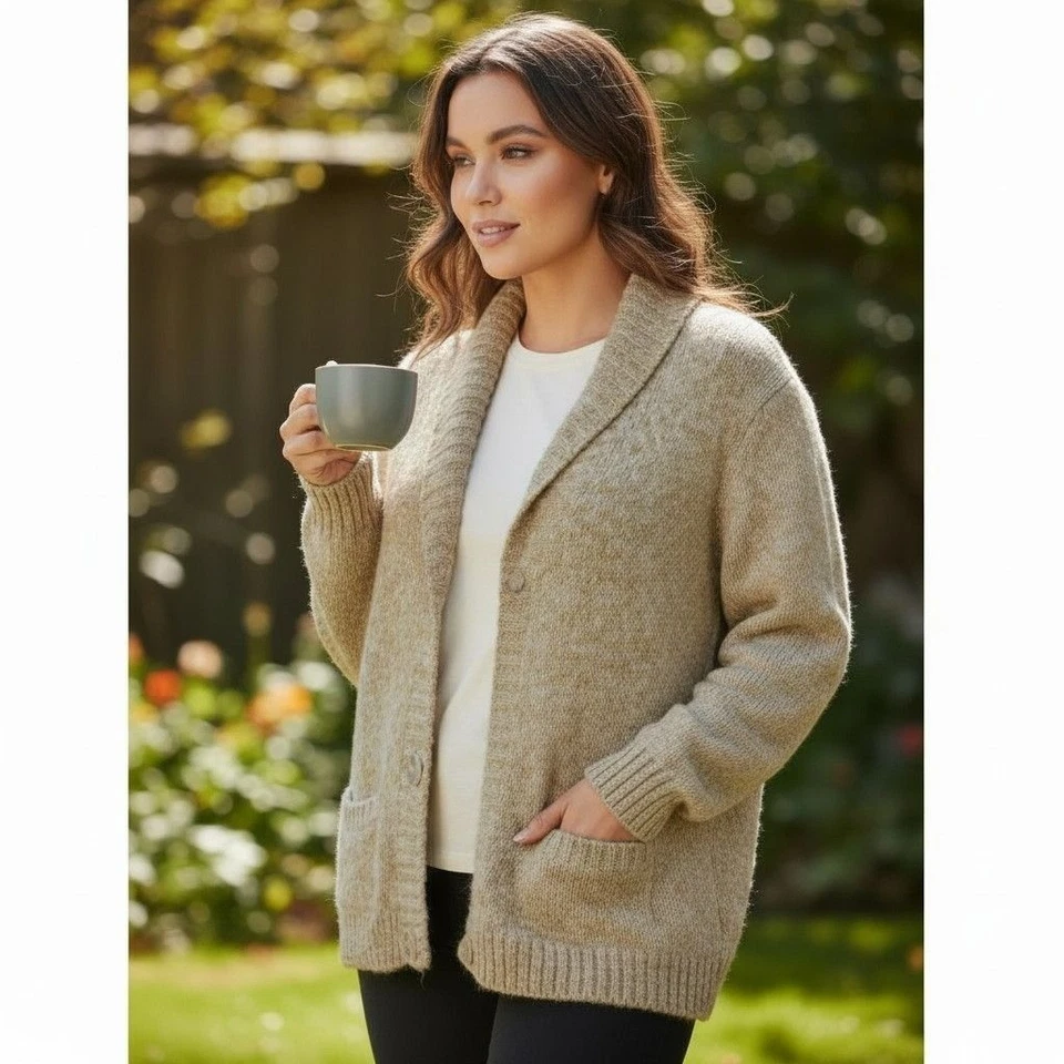 Eddie Bauer Oatmeal Shawl Cardigan XL - Cottagecore Knit - Excellent - Image 1 of 4