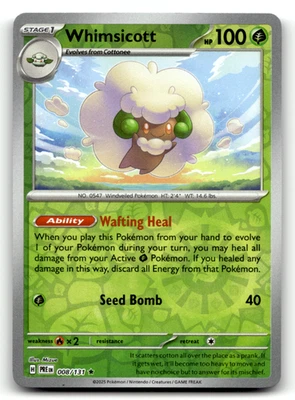 Whimsicott 015/162 Reverse Holo Rare SV05: Temporal Forces LP - Image 1 of 2
