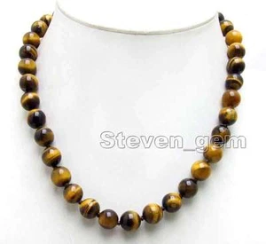 SALE AA 10mm Round yellow High Quality natural tiger's-eye 17'' Necklace-nec6025 - Picture 1 of 4