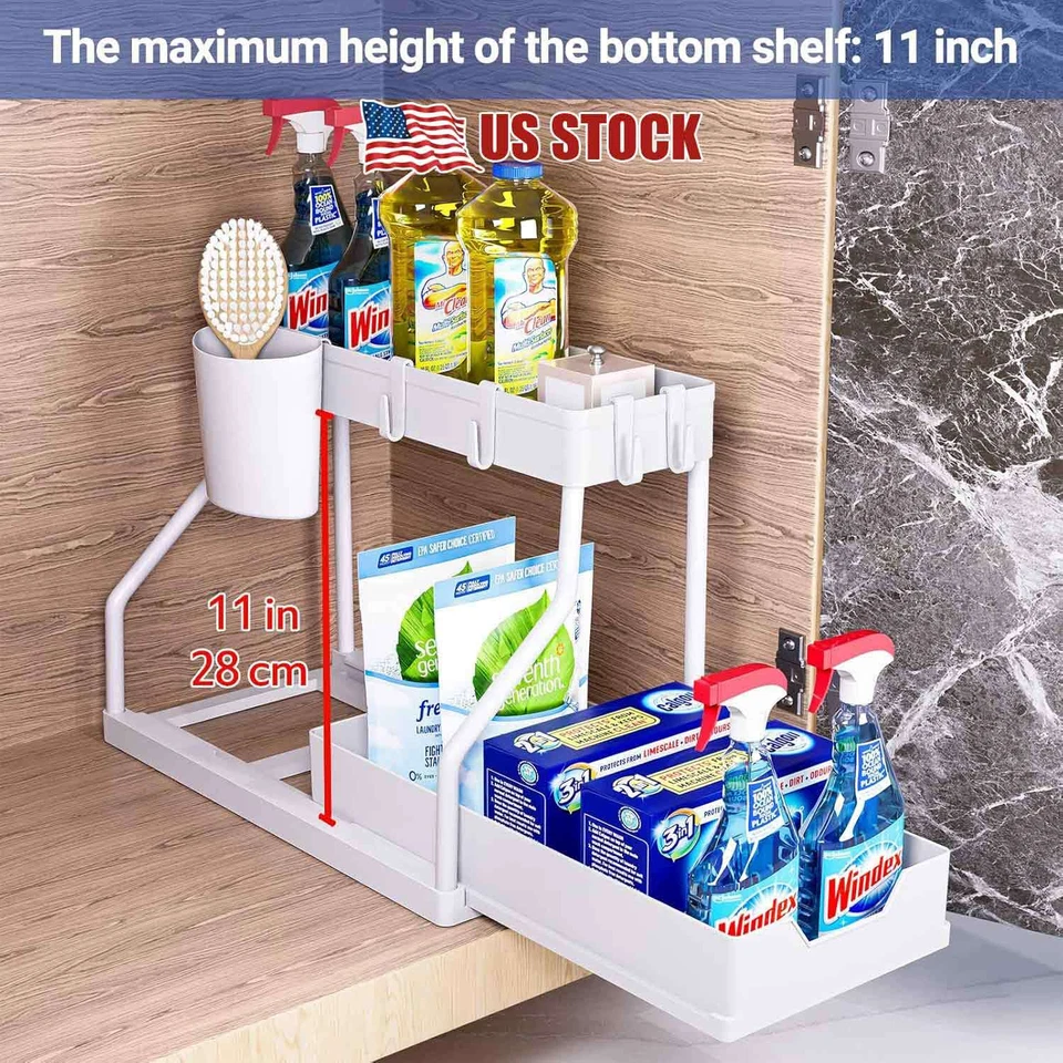 1 PACK X Estante organizador debajo del fregadero 2 niveles debajo del gabinete deslizante Cesta organizador Foto 1 de 4