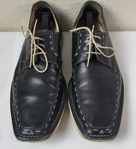 Mezlan Mens 12 Leather Stitched Lace Up Extra Light Sole Square Toe Black Loafer - Picture 1 of 11