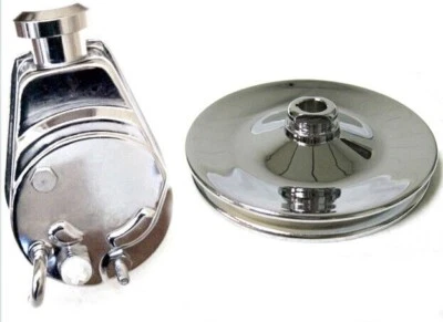 Chevy Buick CHROME Saginaw Power Steering Pump w/ Pulley PS Pontiac Oldsmobile - Image 1 of 4
