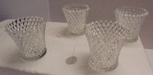 Vtg Set of 4 Homco Clear Glass Diamond Cut Candle Holder Votive Cups Pegs 3.5" - Picture 1 of 13
