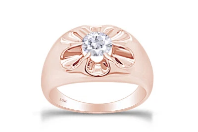 2/3ct Lab Created Moissanite Mens Solitaire Engagement Ring 10K Rose Gold - Image 1 of 4