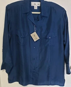 Louise Paris, NWT, Dark Blue Silk Blouse Size M - Picture 1 of 5
