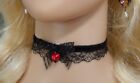 Any Size Choker Collar Black Velvet Lace Red Heart Goth Wicca Vintage Lolita