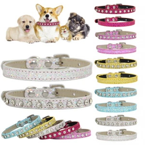 Bling Rhinestone Dog Collar Sparkle Diamante Leash Lead Neck Ring Pet Supplies - Picture 1 of 22