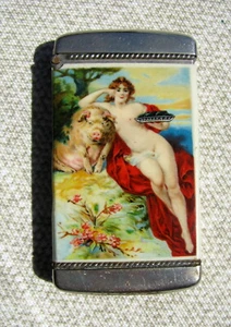 FINE ANTIQUE NUDE GIRL MATCH SAFE by WHITEHEAD & HOAG CO., NEWARK, N.J. ~ c.1905 - Picture 1 of 11