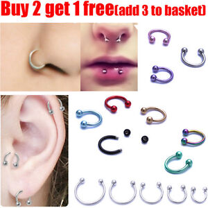 Surgical Steel Horseshoe Lip Nose Ring Ear Teeth Ring Daith Tragus Hoop Ring