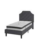 Brighton Twin Size Tufted Upholstered Platform Bed In Dark Gray Fabric With...