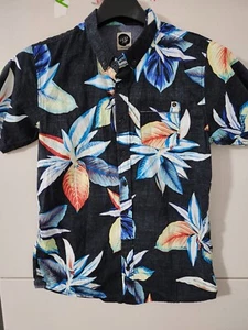 Rip Curl Shirt Boys XL Black Short Sleeve Button Down Floral Hawaiian Chambray - Picture 1 of 16