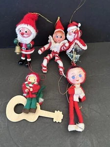 Vintage Lot Of 5 Christmas Ornaments Napco Pixie Elf Wooden & Glass Ball Santa - Picture 1 of 13