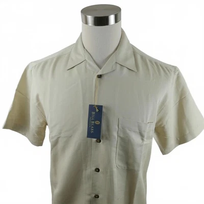 NUEVA Camisa de Vestir Informal Bill Blass Para Hombres Mezcla de Rayón SS Botones Beige Sólido S Foto 1 de 4