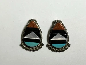 Echte indische handgefertigte Sterling Silber Türkis, Onyx, Stein Ohrringe - Bild 1 von 6