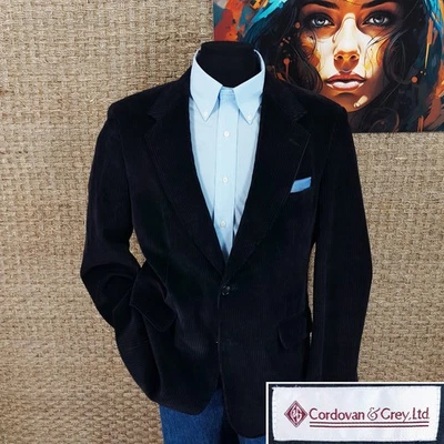 CORDOVAN & GRAY Men’s Size 38 R Wide-Wale Casual CORDUROY Sport Coat Navy Blue - Image 1 of 4