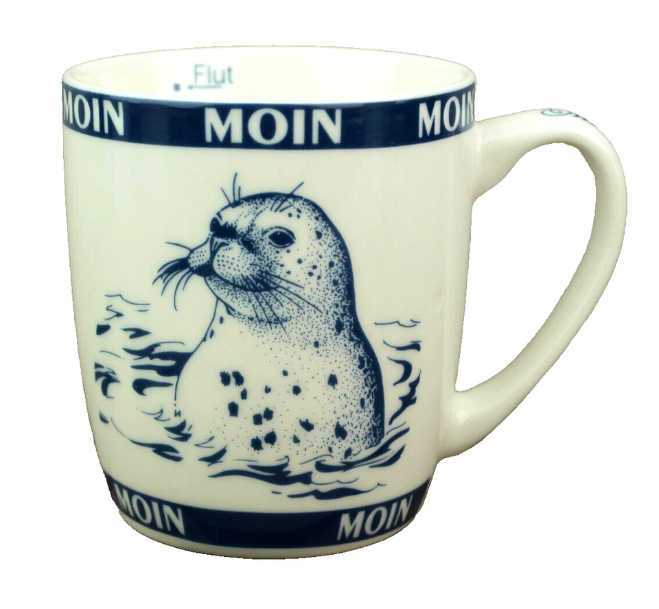 Maritimer Becher Seehund Moin Moin Ebbe Flut 200ml Porzellan Tasse (1254) - Bild 1 von 4