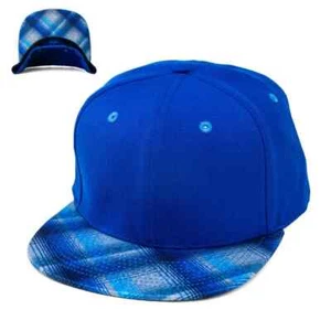 Plaid Flannel Snapback Royal Blue Hat City Locs Chicano Lowrider Style - Picture 1 of 1