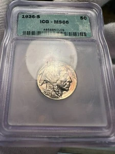 1936-S Buffalo Nickel ICG MS66 - Picture 1 of 10