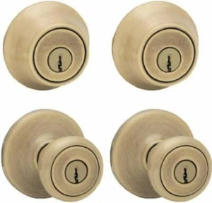 Kwikset 242T 5 CP Security Tylo Knob Combo Kit, Antique Brass, 2-Pack - Picture 1 of 1