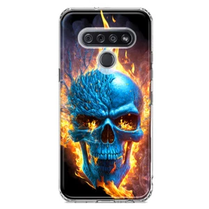 For LG K51 Shockproof Hybrid Case, Blue Flaming Fire Skull - Picture 1 of 1
