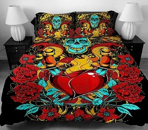 3 PCS Skull Wing Pattern Duvet Quilt Cover Set Full Queen King Size Bedding Set - Picture 1 of 1