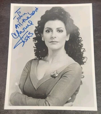 Signed Marina Sirtis/Deanna Troi Star Trek Next Generation B&W Photo, 8x10" - Image 1 of 4