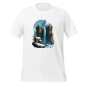 Mountains Waterfall Tee Shirt for Women or Men, Unisex Graphic Mountain Camping  - Picture 1 of 4