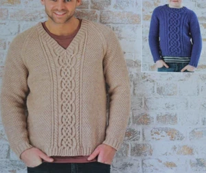 (17) Knitting Pattern -Boy's/Men's DK Round & V-Neck Sweaters Sizes 24" - 46" - Picture 1 of 4